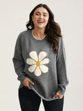 Floral Textured Crew Neck Pullover