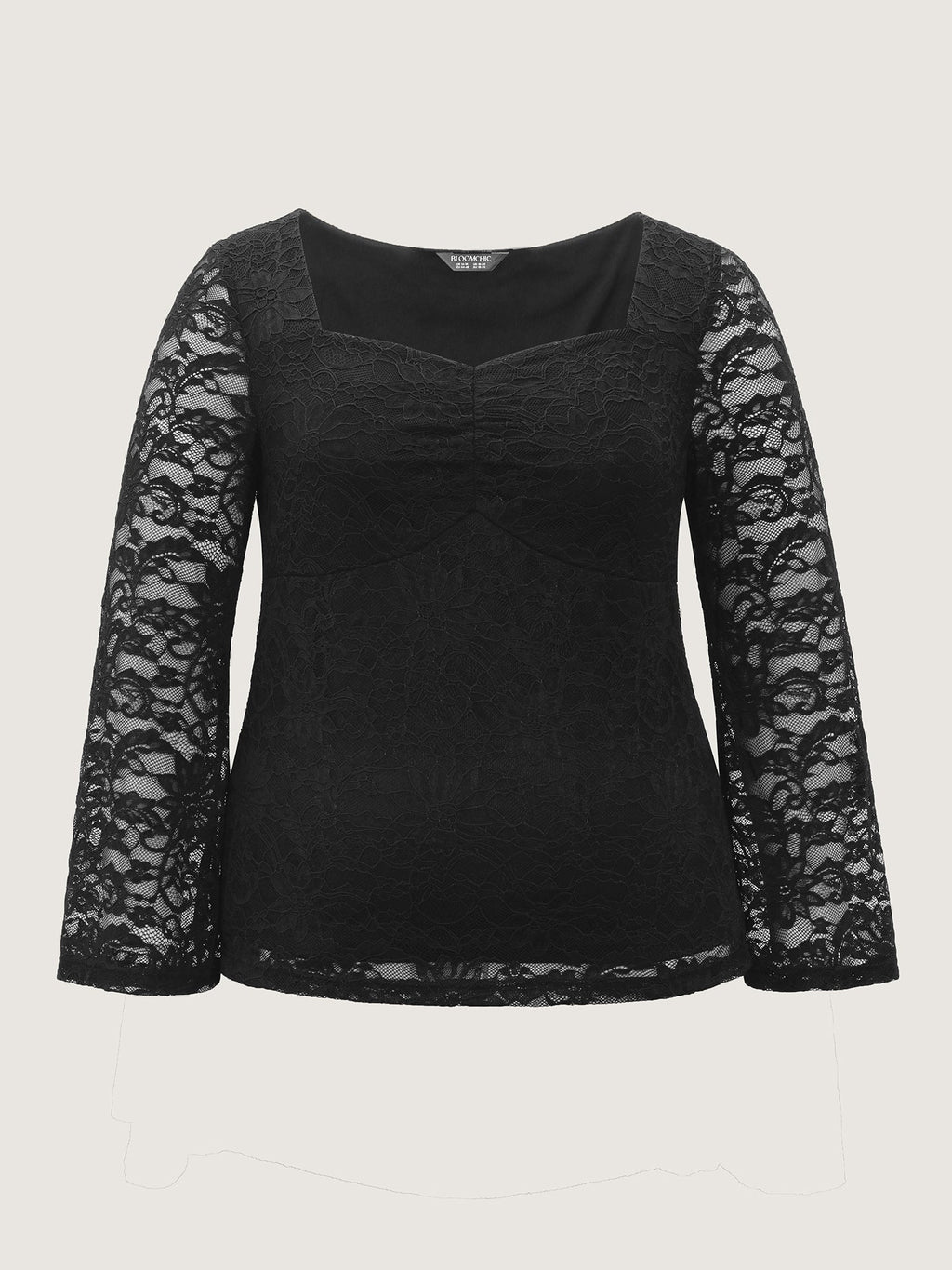 Lace Trim Sweetheart Neck Ruched Knit Top