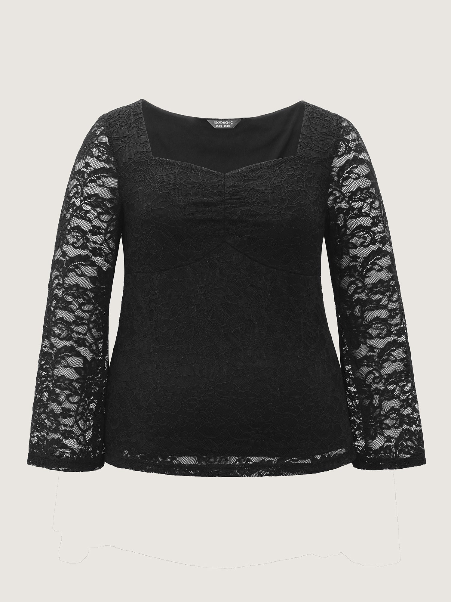 Lace Trim Sweetheart Neck Ruched Knit Top