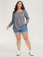 Textured Knit Pleated Neckline Top