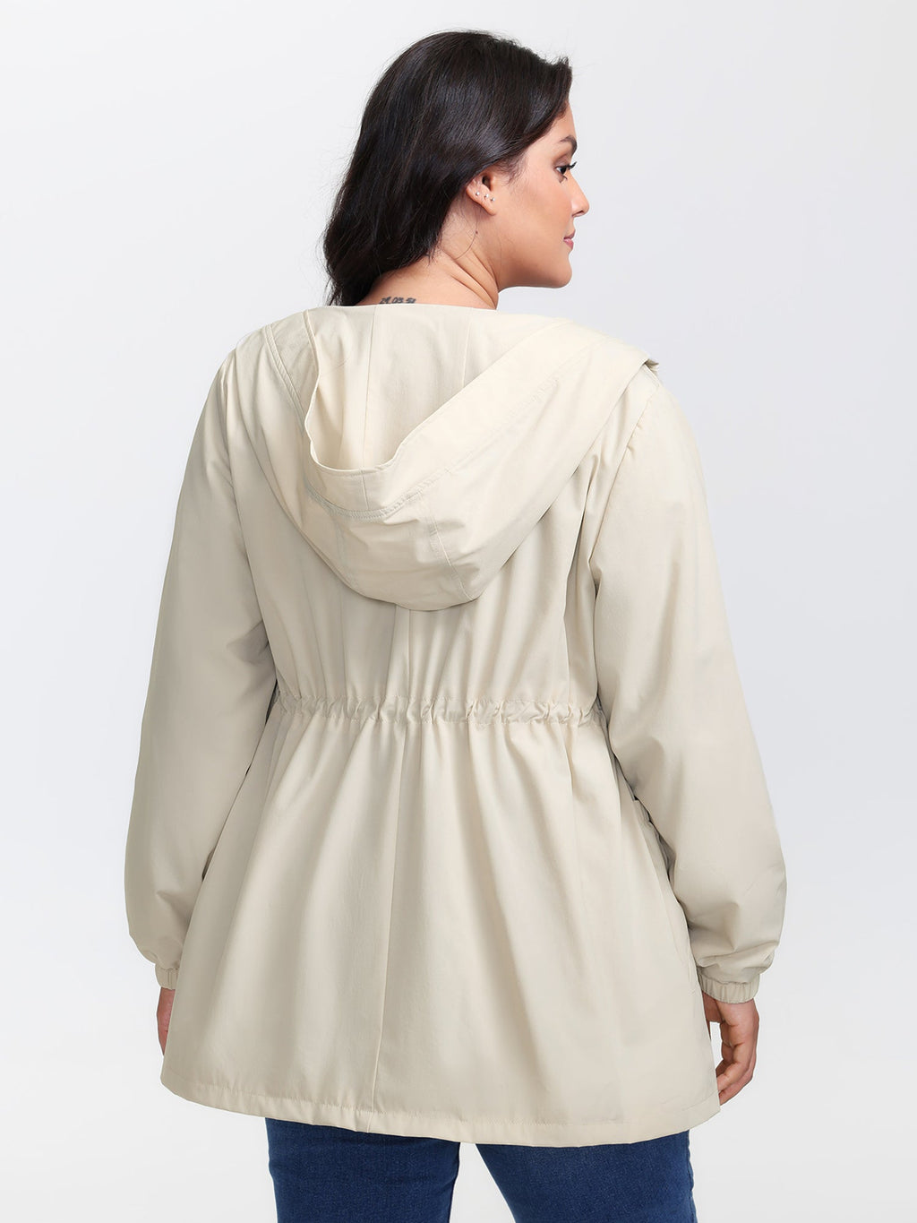 Drawstring Waist Pockets Hooded Coat