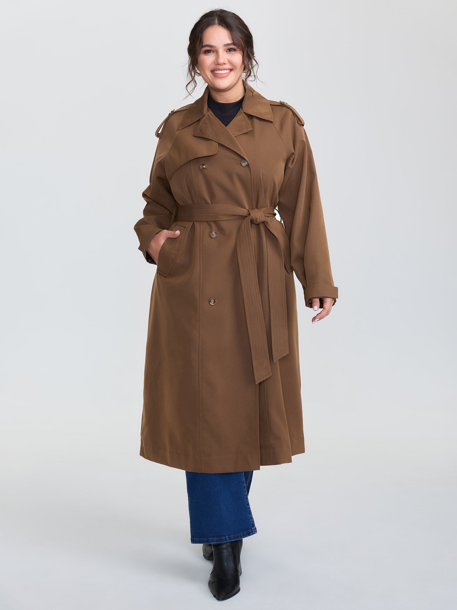 Double Button Belted Trench Coat