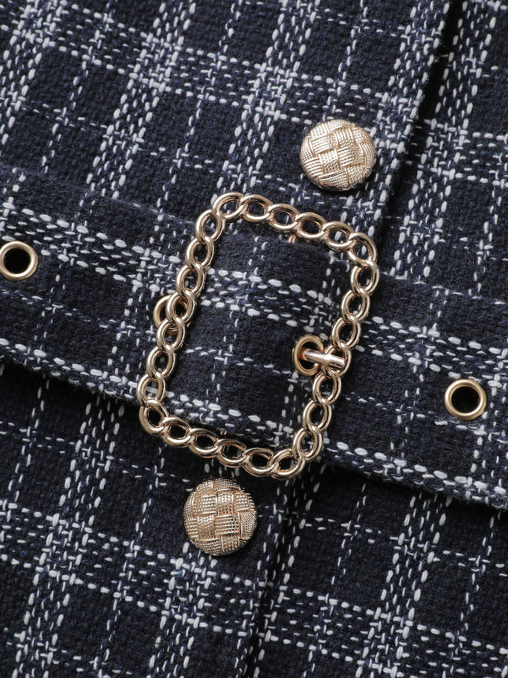 Tweed Pockets Belted Button Coat