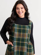 Plaid Pattern Slant Pockets Knee Dress