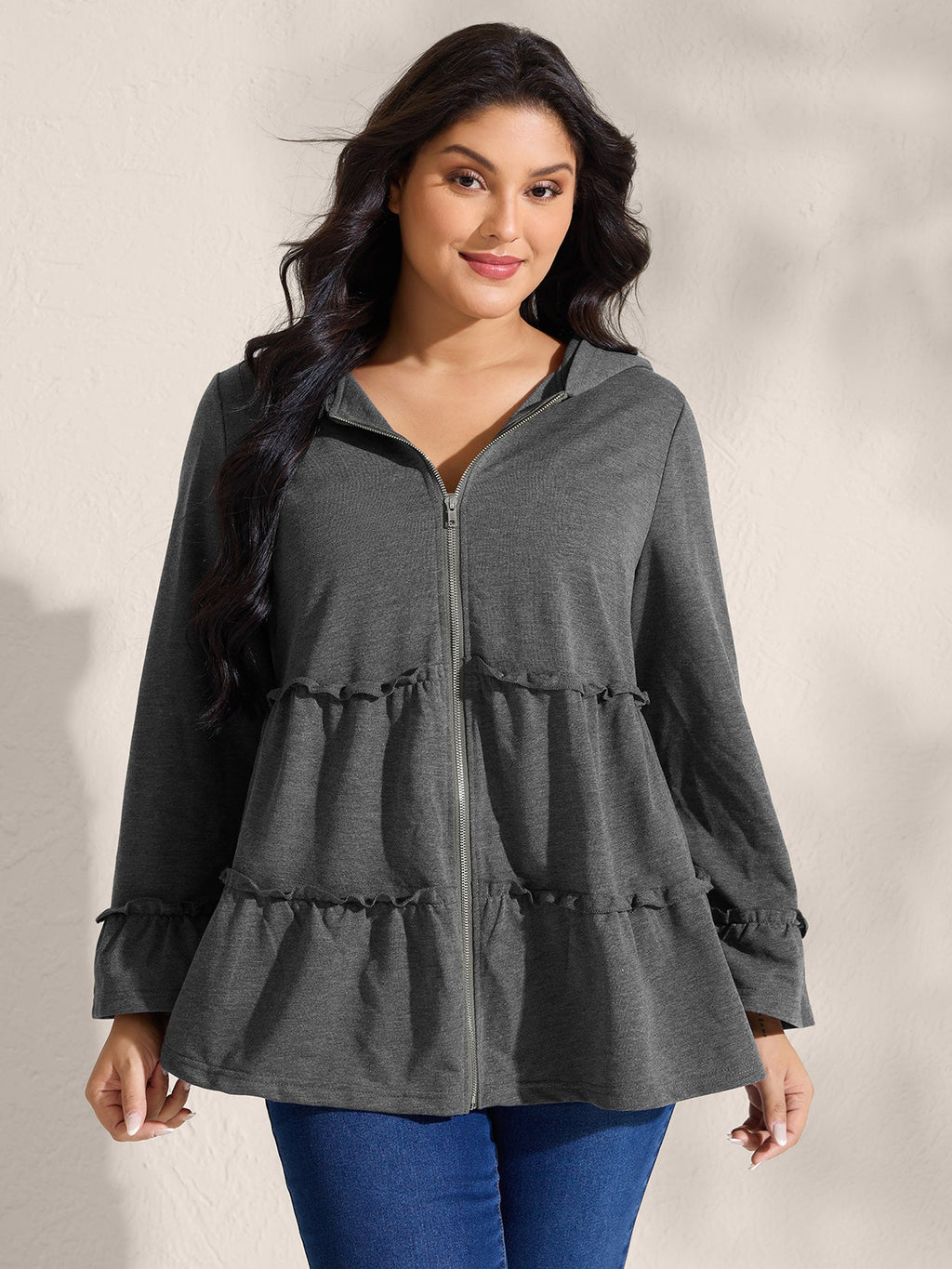 Tiered Ruffled Edges Pockets Jacket