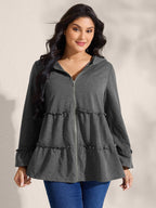 Tiered Ruffled Edges Pockets Jacket