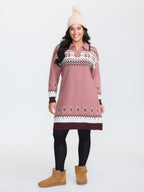 Boho Pattern Jacquard Contrast Sweater Dress