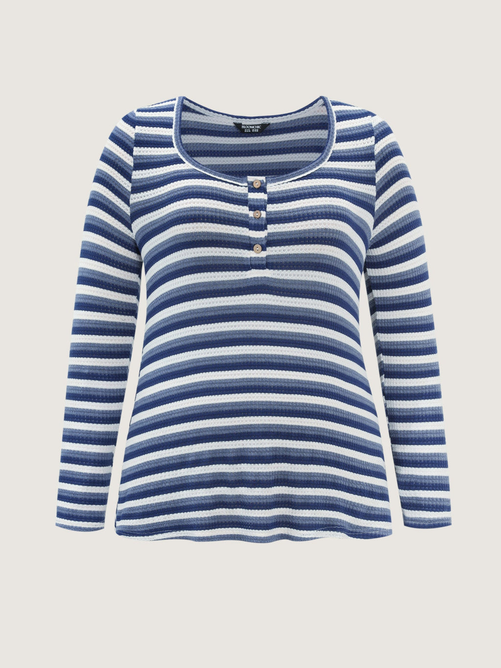 Striped Button Placket Fitted T-Shirt