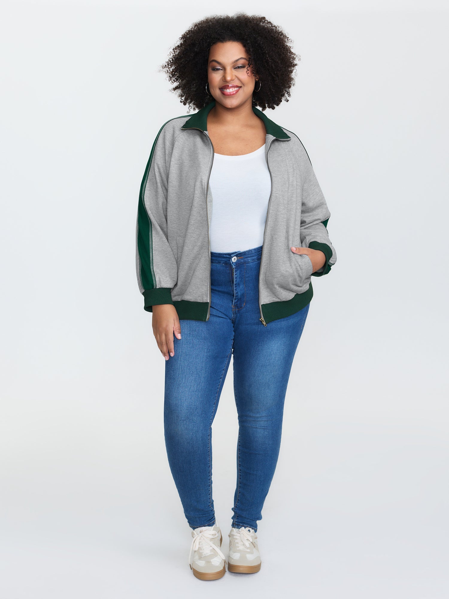 Color Contrast Zipper Pockets Jacket