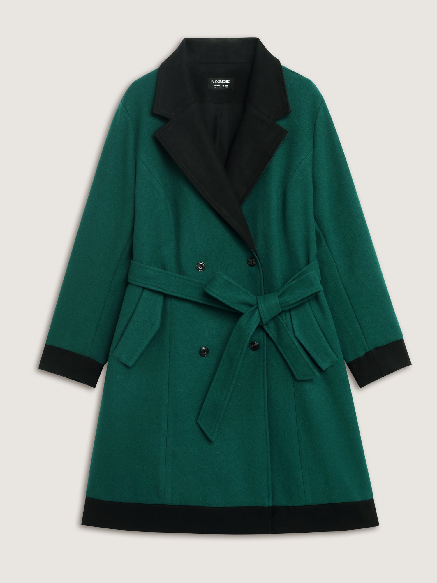 Color Contrast Belted Lined Coat