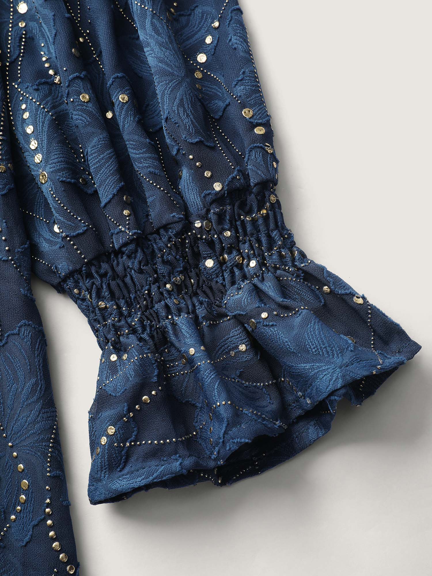 Gold Stamp Ruffled Neck Blouse