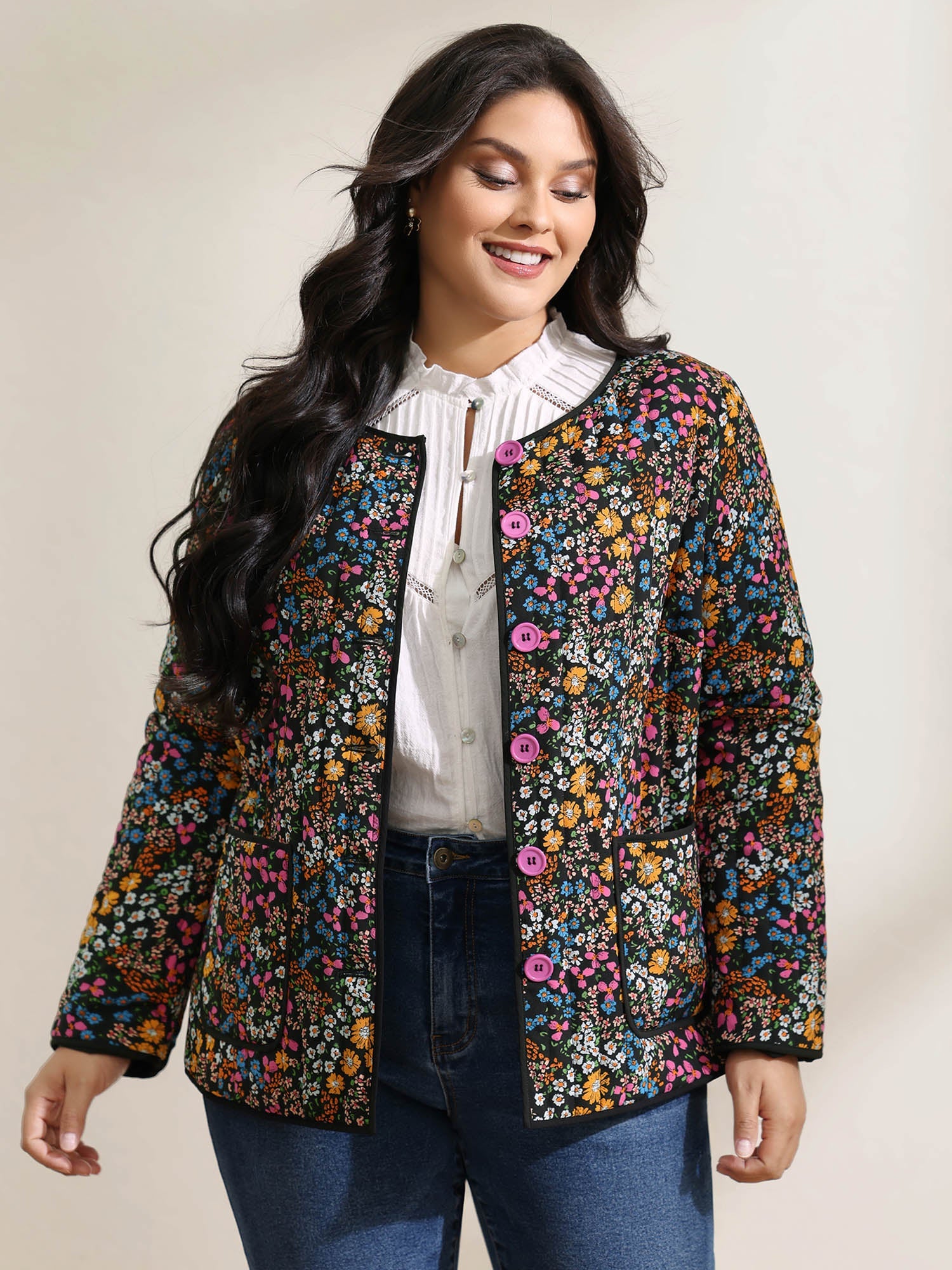 Floral Print Padded Cotton Jacket