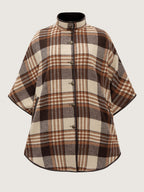 Plaid Print Collar Pockets Coat