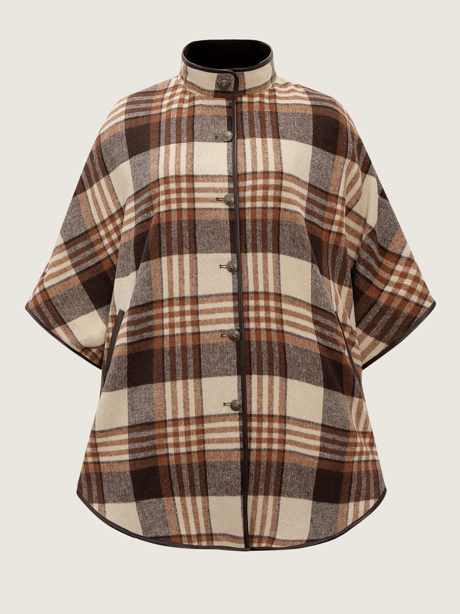 Plaid Print Collar Pockets Coat