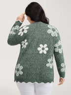 Floral Pattern Open-Front Knitted Cardigan