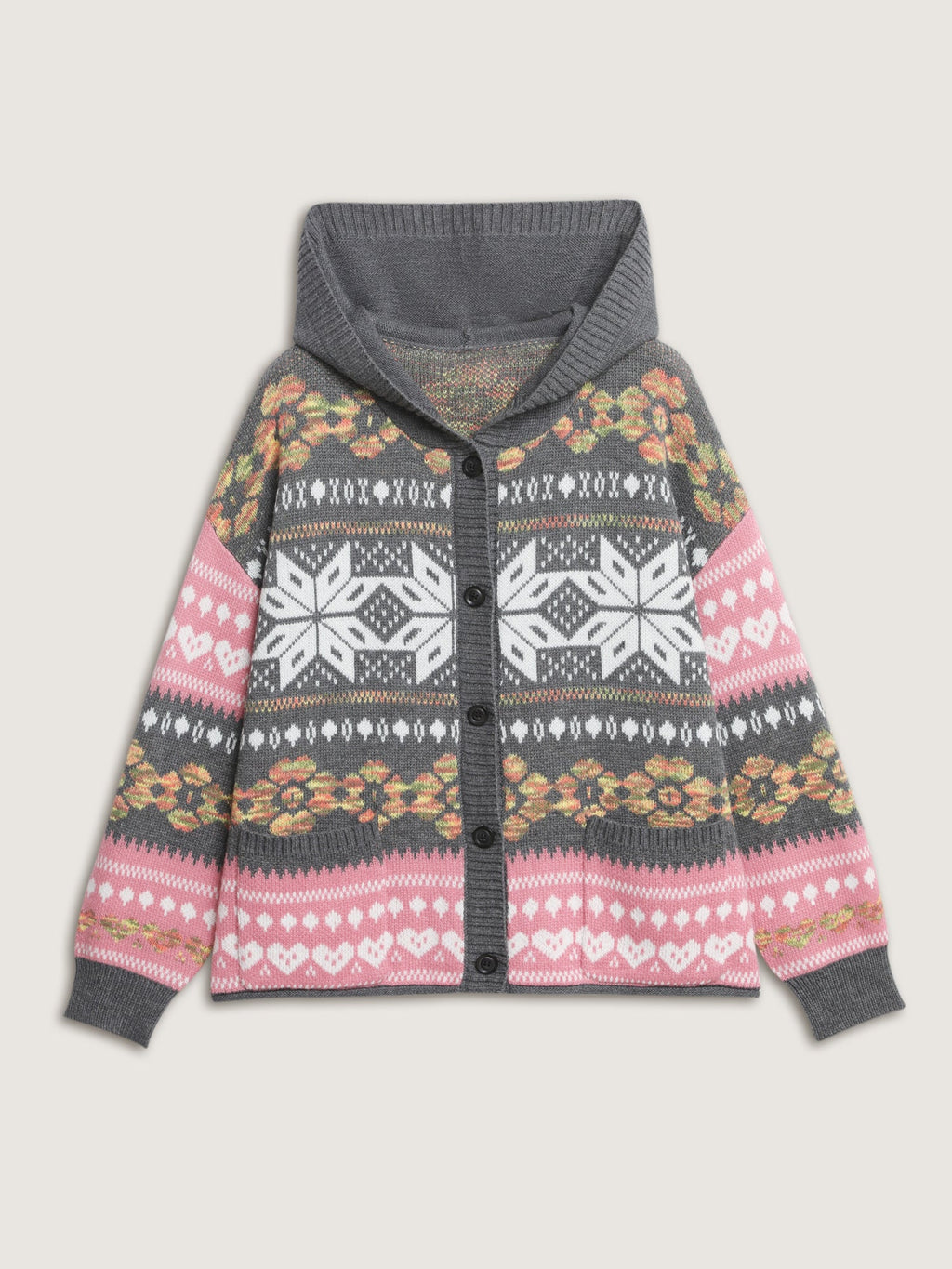 Fair-Isle Pattern Jacquard Knit Cardigan