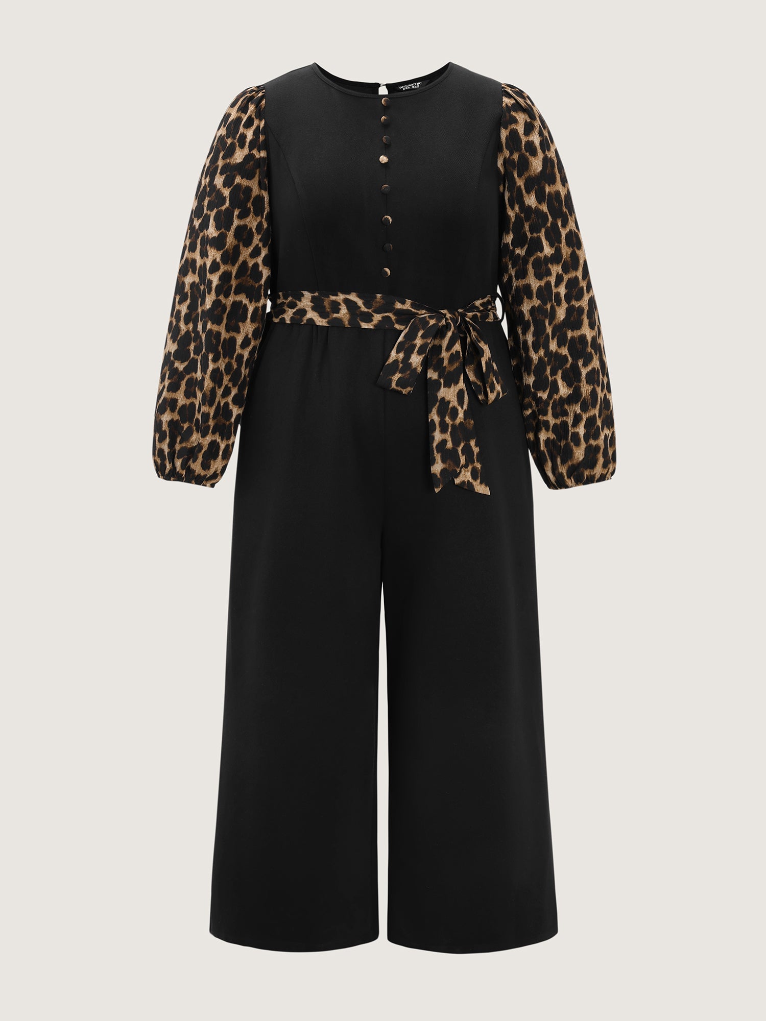 Leopard Print Contrast Belted Pockets Jumpsuit
