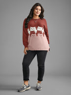 Cat Contrast Drop Shoulder Pullover