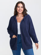 Textured Hooded Pockets Zipper Cardigan