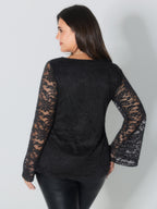 Lace Trim Sweetheart Neck Ruched Knit Top
