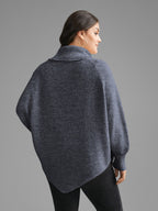 Turtleneck Cable Knit Asymmetrical Hem Pullover