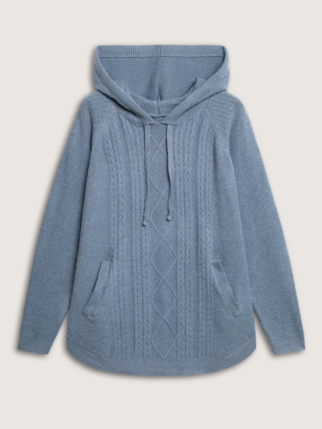Cable Knit Curvy Hem Hooded Pullover
