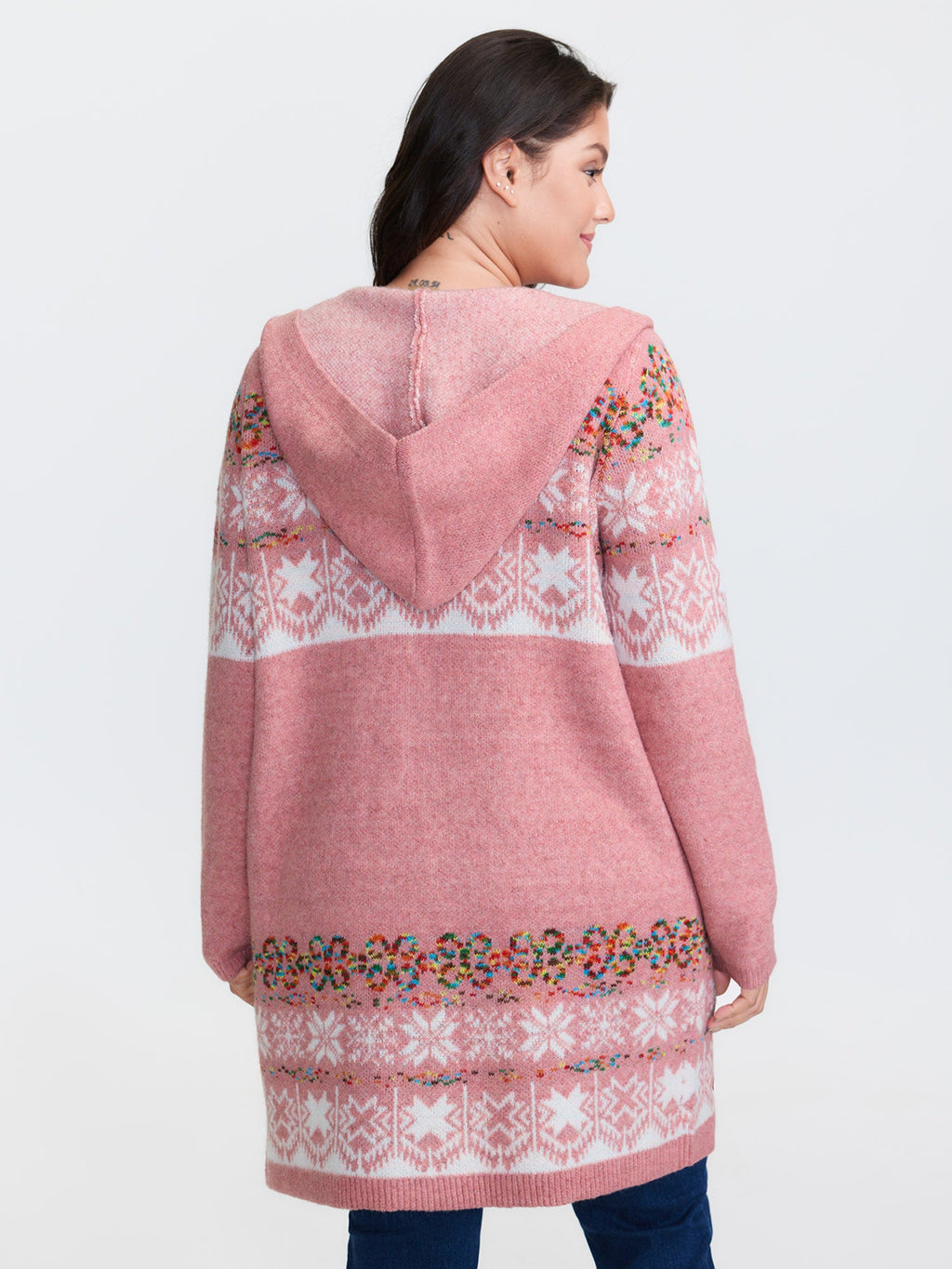 Boho Print Jacquard Hooded Knit Cardigan