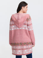 Boho Print Jacquard Hooded Knit Cardigan