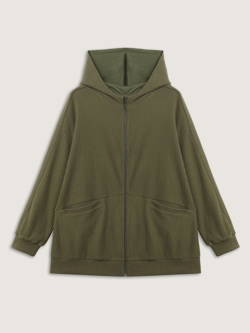 Ribbed Texture Pockets Hooded Coat