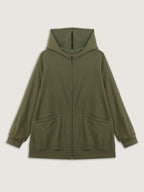 Ribbed Texture Pockets Hooded Coat