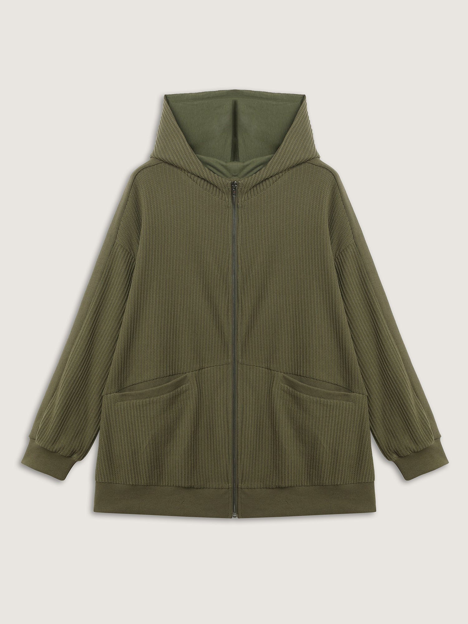 Ribbed Texture Pockets Hooded Coat