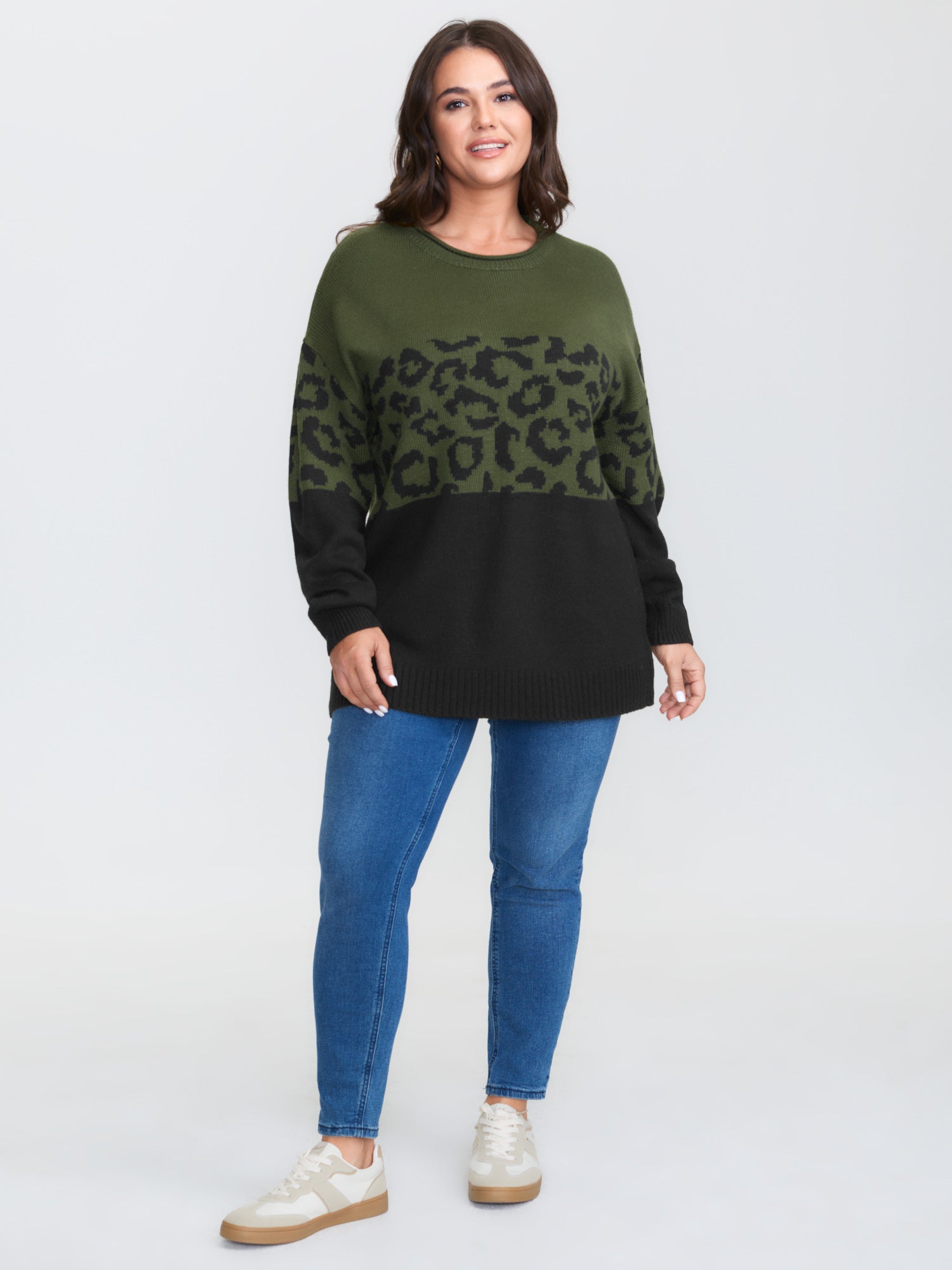 Leopard Print Color Contrast Pullover
