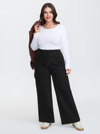 Stretchy Pull-On Drawstring Waist Wide-Leg Jeans