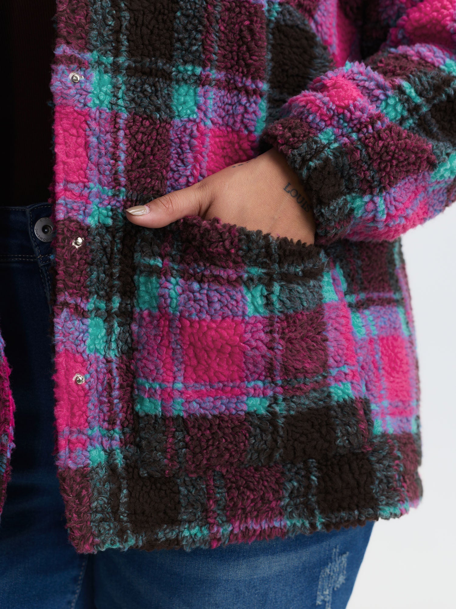 Fluffy Texture Plaid Button-Front Coat