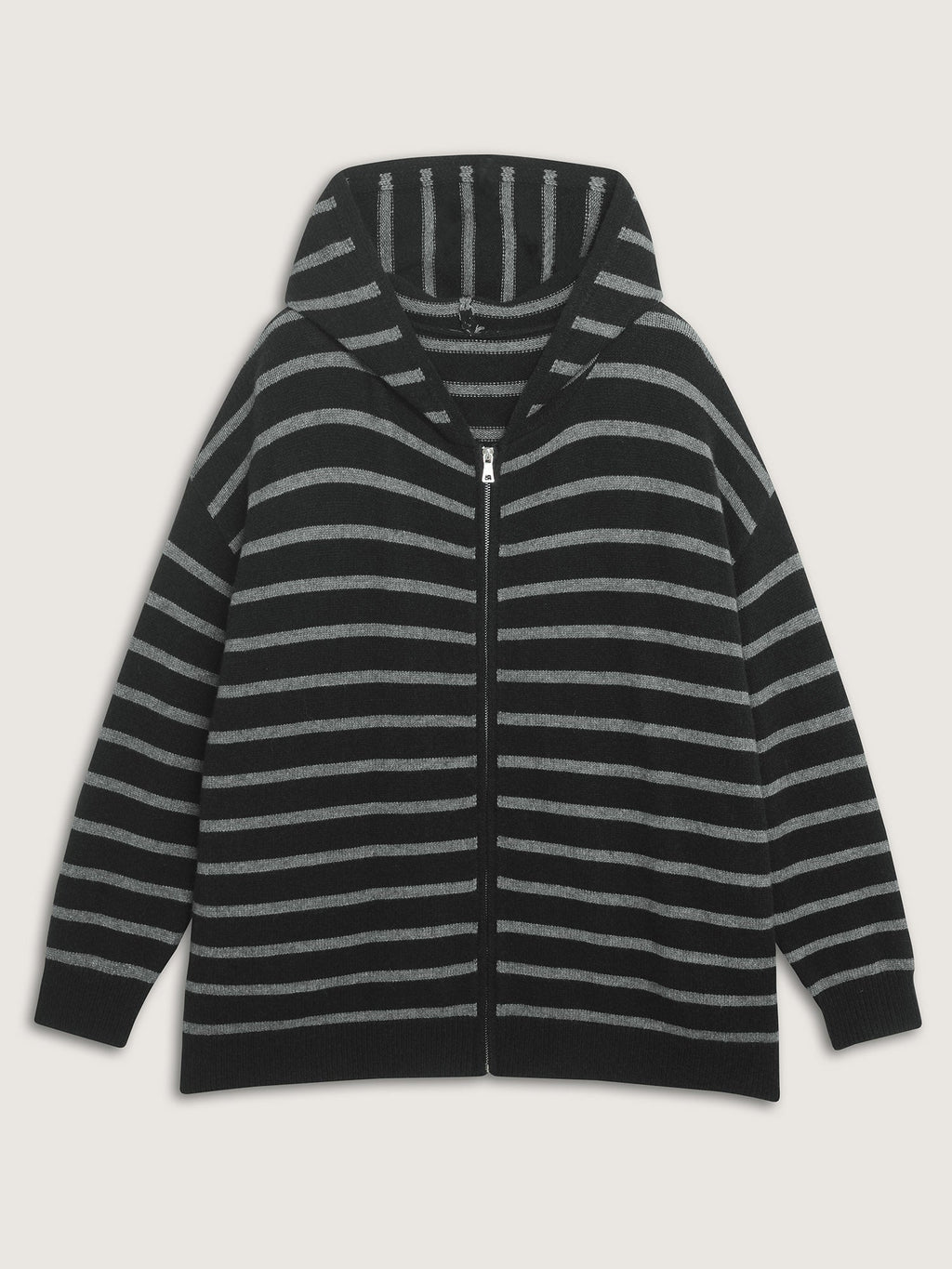 Supersoft Stripe Hooded Zipper Pockets Knit Cardigan