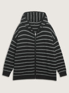Supersoft Stripe Hooded Zipper Pockets Knit Cardigan