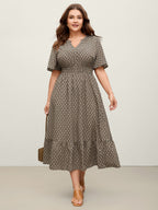 Geometric Print Waist-Cinched Tiered Midi Dress