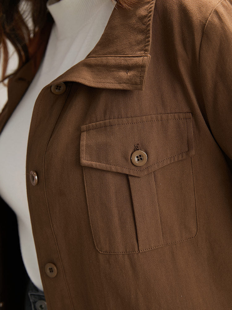 Plain Roll Tab Sleeve Button Down Coat