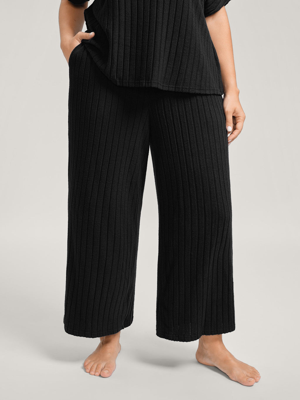 Stretchy Pit Strip Solid Loungewear Set