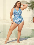 Two-Piece Floral Print Ruched Mesh Swimsuit, Sarong