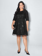 Shimmery Stretchy Waist Lined Midi Dress