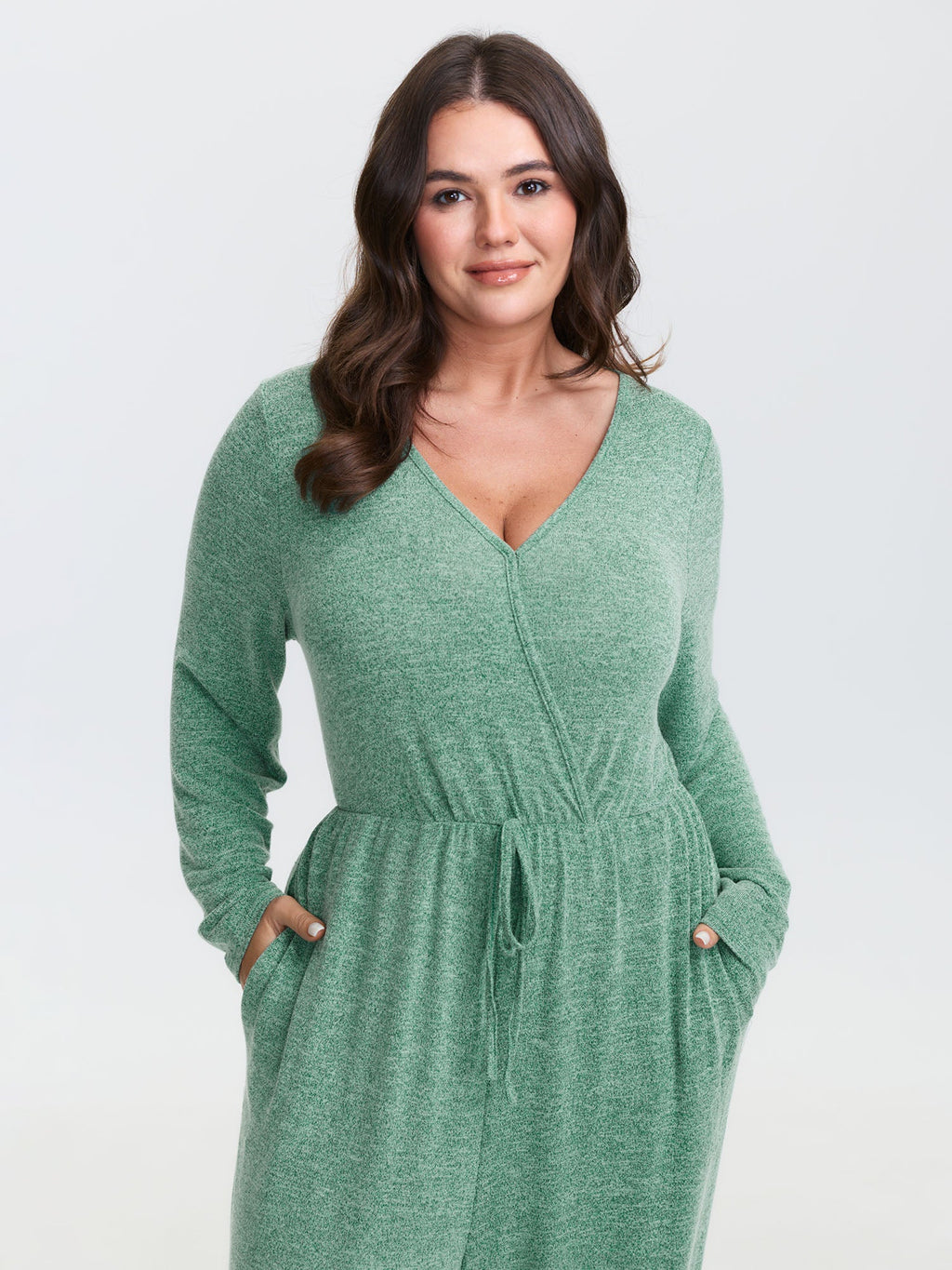 Elastic Waist Overlap Collar Lounge Jumpsuit