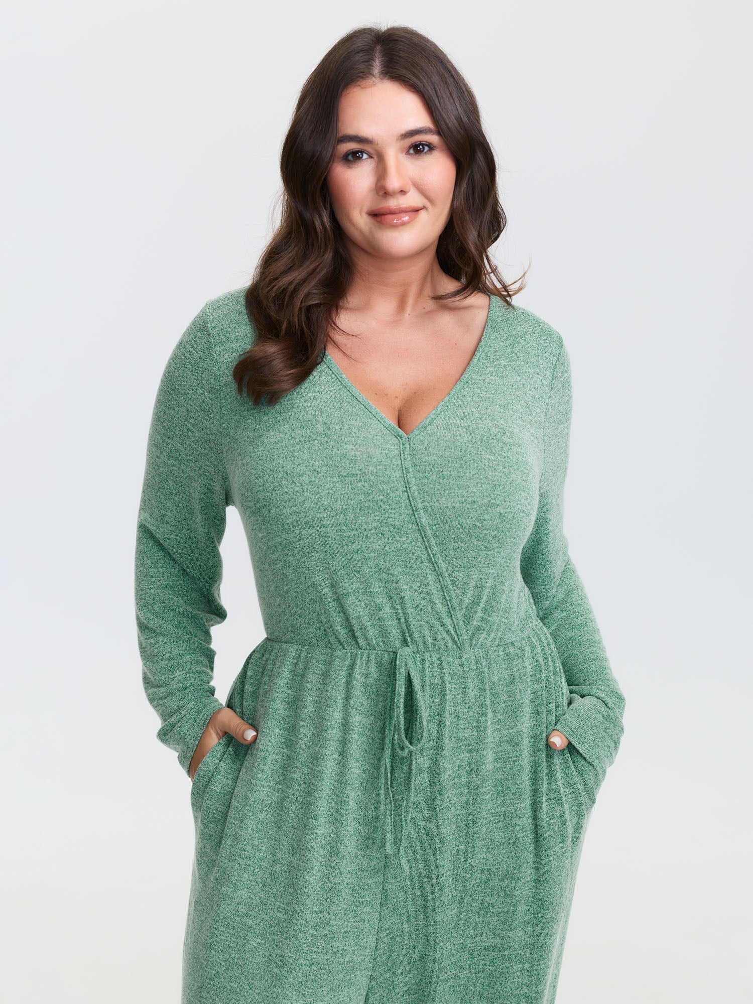 Elastic Waist Overlap Collar Lounge Jumpsuit