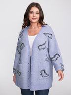 Jacquard Dinosaur Print Knit Cardigan