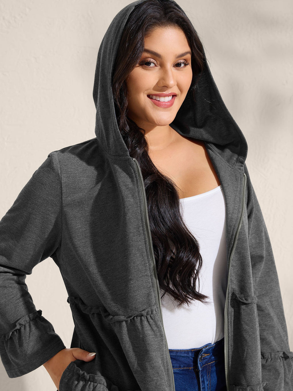 Tiered Ruffled Edges Pockets Jacket