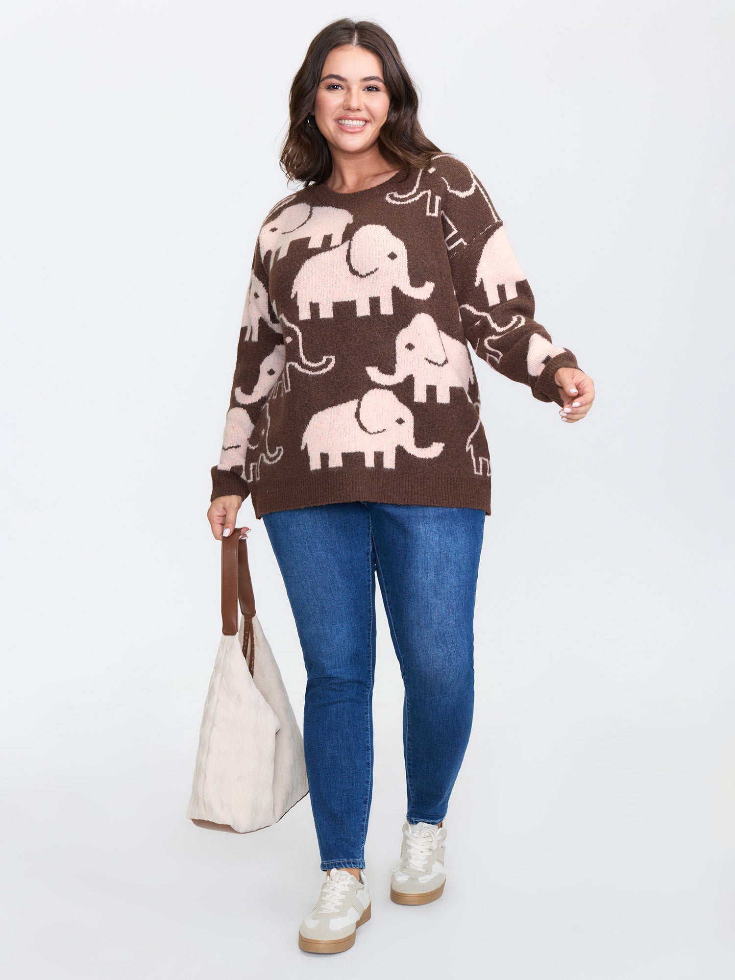 Elephant Pattern Jacquard Pullover