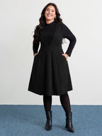 Corduroy Stretchy Waist V-Neck Midi Dress