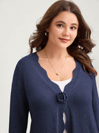 Supersoft Textured Floral Button Ruffled Hem Knit Cardigan