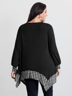 Supersoft Stretchy Checkered Asymmetrical Hem T-Shirt