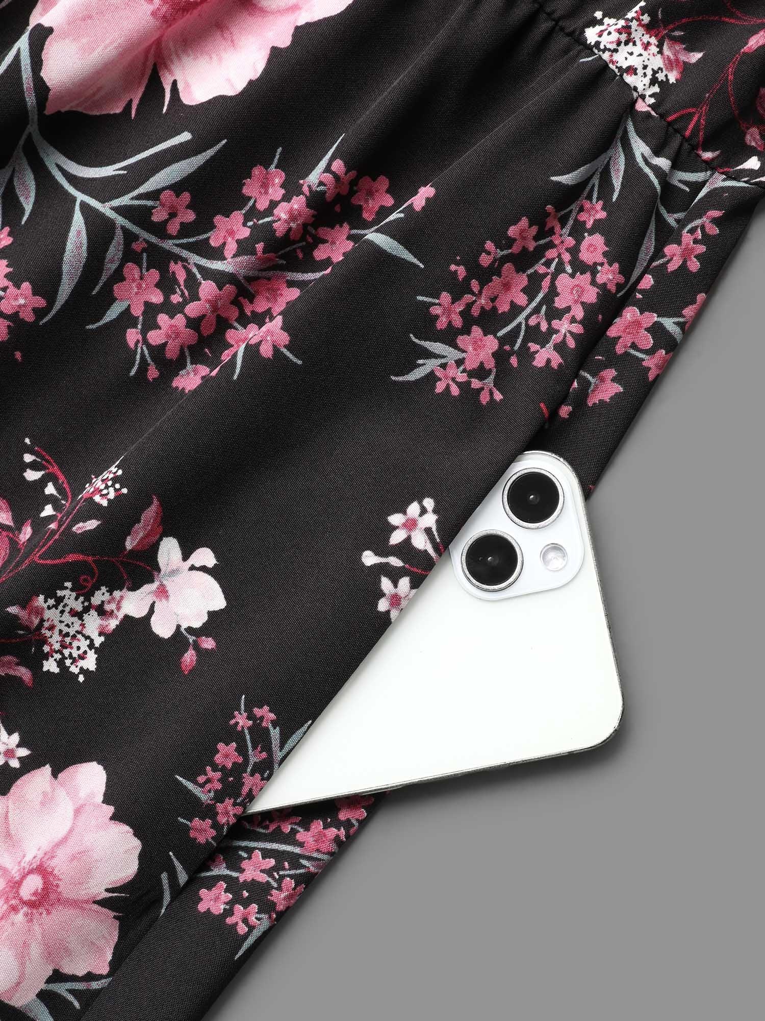 Floral Print Cold-Shoulder Pockets Midi Dress